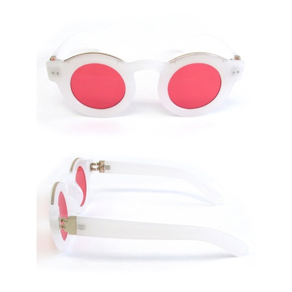 Round white pink lens retro fashion statement sunglasses